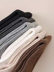 1 Đôi tất cao đến đầu gối có gân bằng cotton trơn màu dành cho nữ, phong cách tối giản thời trang dành cho học sinh - Nhiều màu - Xem 2