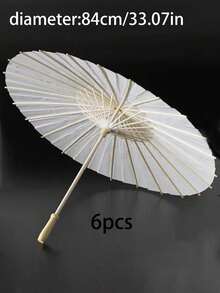 1/5/10pcs Retro White Creative Women's Blank Paper Sunshade Wedding Umbrella - Wooden Handle, No Power Required, Perfect For Weddings, Photo Shoots, Makeup, Parties, Beach Decorations. Wedding Souvenir, Bridesmaid Group Decorative Umbrella, Retro Paper Fan. - White - View 10
