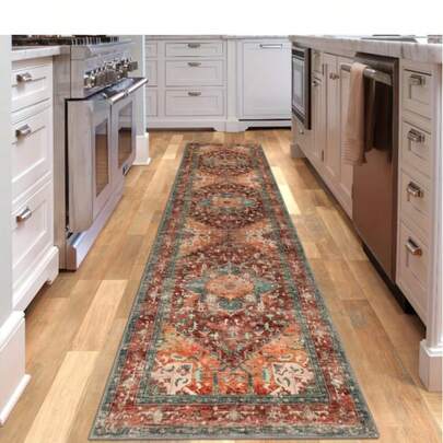 1pc Vintage Style Runner Rug, Suitable For Hallway, Dining Room, Living Room, Bedroom, Sunroom