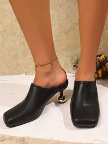 Fashionable & Versatile Square Toe Open Heel High Heels - Black - View 4