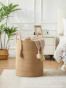 1pc Large Foldable Laundry Basket With Handle, Can Be Used As Storage Basket, Decorative Hanging Basket, Handwoven Storage Basket, Suitable For Living Room, Bedroom, Home, Clothing, Toys, Pillows, Blankets, Gifts, Also Applicable For Christmas, Birthday Parties And More. - Multicolor - View 13