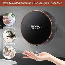 Automatic Alcohol Dispenser, Automatic Soap Dispenser: Round Wall-Mounted Automatic Soap Dispenser, Touchless Automatic Liquid Dispenser, Wall-Mounted, Modern Smart LCD Display, USB Rechargeable Hand Soap Dispenser, Suitable For Bathroom And Kitchen - Multiple Colors - View 2