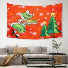 The Grinchs Merry Christmas Tapestry Flag Photo Backdrop Christmas Banner For Xmas Room Aesthetic Living Room Bedroom Party Decorations College Dorm Decor - Multicolor - View 3