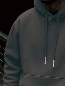 男士纯色长袖连帽卫衣，1件装，适合日常休闲穿着，也可作为礼物送给朋友，秋冬季款 - 深灰色 - 查看 4