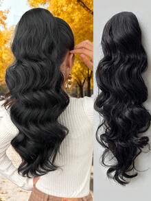 Ponytail Extension Hair Drawstring Clip In Hair Extensions Black 24 Inch Long Natural Wave Heat Resistant Fiber Synthetic Ponytail Hairpiece For Women Daily Used - Black - View 12