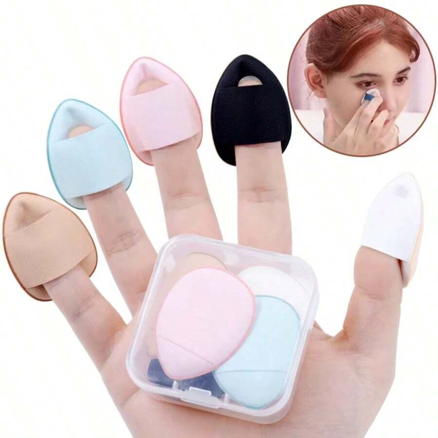 5 Mini Finger Puffs - Small Cushion Puffs With Concealer, Bb Cream, And Face Makeup Tools For Women Around The Nose And Eyes - Multicolor - View 1