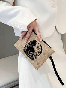 Tote Bag, Casual Handbags, Shopping Work Bag,Shoulder Bags, Handbags, Large Capacity Shopping Bag ,Hook,With A Black Cat,Large Spacious,Comfortable To Carry,Reusable,Office, Business Trip, Dating, Weekend, Gift, Birthday, Anniversary, Graduation, College, Beach, Valentine's Day, Christmas, New Year's Gifts