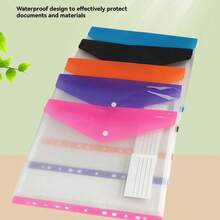 Horizontal 11-Hole PP Plastic A4 Snap Button Clear File Folder, Transparent Document Bag, Plastic File Folder, Office Supplies For Collecting, Organizing And Archiving Documents And Materials - Multicolor - View 1