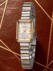 1pc/Set Teenage Simple Mixed Bar Scale Square Dial Steel Band Quartz Watch, Suitable For Birthday Gift, Halloween Gift - White - View 3