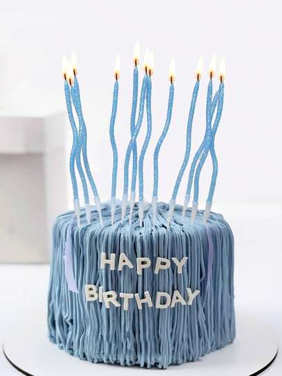 12 st godisfärgade blå glitter böjda födelsedagsljus årsdag alla hjärtans dag frieri prinsessfest tårtdekorationsljus