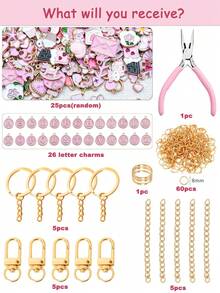 126/201件套时尚粉色钥匙扣吊坠组合，手工DIY金属挂饰，ins风钥匙扣配件套装，多种尺寸可选 - 鑰匙圈圈套件 - 查看 5