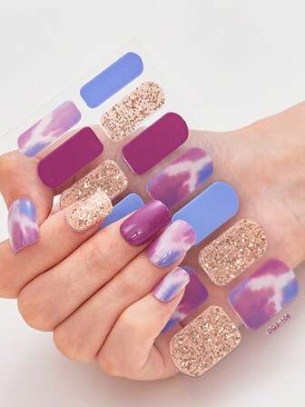 2 piezas/set de tiras de uñas impermeables totalmente cubiertas, pegatinas de uñas con efecto degradado de colores opcionales, calcomanías de uñas para decoración de arte de uñas, adecuadas para que las mujeres de uso diario utilicen calcomanías de uñas