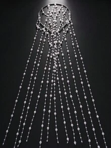 1 Stück Boho-Stil Silber Mesh Quasten Haarband, eleganter Perlen Haarschmuck, Frauenzubehör, Festival Geschenk, Haarzubehör - Silber - Übersicht 2