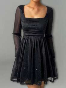 Đầm lưới bóng trang nhã cho nữ - màu đen - Xem 1