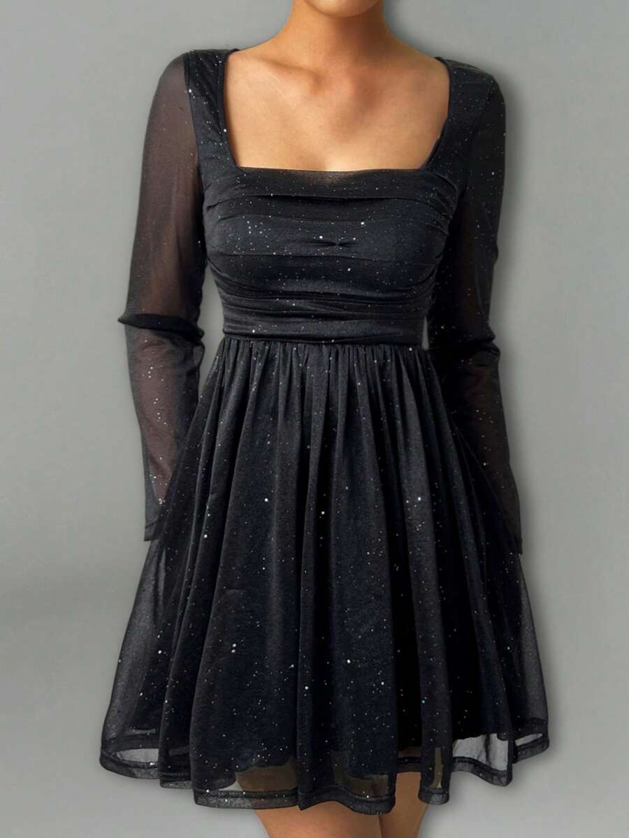 Đầm lưới bóng trang nhã cho nữ - màu đen - Xem 1