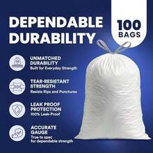 Plasticplace Bolsas de basura de 6 galones, 0.7 mil, forros blancos para cubos de basura con cordón, 17 x 20 pulgadas (100 unidades)(Blanco y gris 100 Unidad (Paquete de 1)) - Multicolor - Ver 5