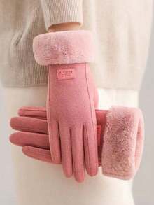 1 Pair Women's Plush Lined Thermal Cycling Gloves - Fur Cuff Touchscreen Gloves, Windproof & Water-Resistant For Winter Commuting, Skiing & Dog Walking - Hồng - Xem 8