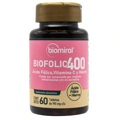 ISOPURE Biomiral Biofolic-400 Multivitamínico Mujer - Ácido Fólico, Vitamina C, Hierro y Proteína de Soya - 60 Tabletas
