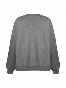 Women's Solid Color Loose Fit Long Sleeve Pullover Sweater - Grey - View 2