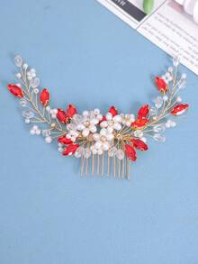 1件女士手工绿色玻璃水钻长发梳头饰，适合新娘婚礼派对，优雅别致 - 彩色 - 查看 17