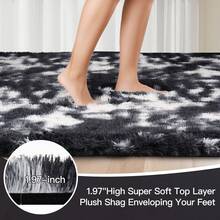 Sour Lemon Large Size Fluffy Rugs, Non-Slip Soft Shaggy Floor Carpet Mats & Rugs For Room Decor, Washable Nonslip Modern Area Rug, Modernstyle Antislip Decorative Carpets For Home Livingroom Bedroom Nursery, Big Rug, Large Rug, Home Decor - Nhuộm tie-dye đen, trắng và xám - Xem 2