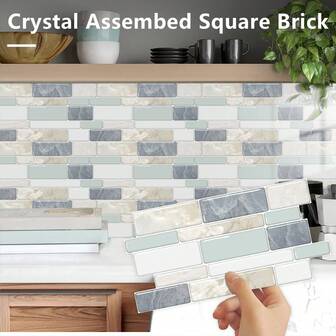 20pcs Self-Adhesive 2D Flat Imitation Ceramic Tile Wall Stickers, Modern Mixed Color Irregular Brick Pattern Wall Paper, Wall Decor Stickers, Suitable For Kitchen Backsplash, Living Room, Bathroom, Bedroom And Other Home Decor