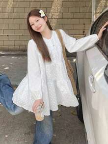 宽松白色长袖休闲衬衫 - 白色 - 查看 8