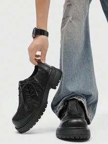 Thick Sole Derby Lace-Up Hiking Loafers, Dark Goth Formal Shoes, Retro Casual Oxfords, Unisex