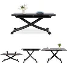 Multifunctional Dining Table, Adjustable Height Foldable Modern Coffee Table, White Banquet Table For Living Room, Dining Room - White - View 5