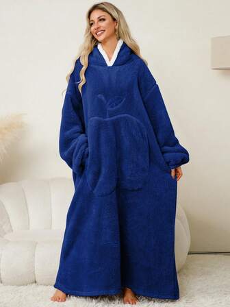 2pcs/1pc Flannel Wearable Blanket Hoodie For Adults, Winter Thickened Bathrobe, Imitation Wool Cloth Oversized Wearable Pajamas With Big Pockets, Imitation Wool Cloth Thick Warm Wearable Hooded Sweatshirt Blanket, Soft Plush Sweatshirt Hooded Popular Tops One Size Fits, Great Gift For Friends, Family On Christmas, New YearWarm Winter Decora