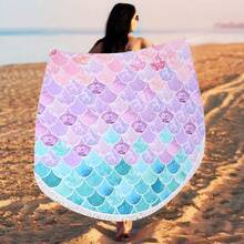 XZGB Oversized Round Little Mermaid Beach Towel For Girls Women Lightweight Microfiber Picnic Pool Swimming Bath Towel With Fringe Soft Thin Meditation Mat Round Tapestry Mermaid Gifts For Women 59 - RoundMermaidSquamaBeachTowel - View 3
