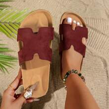 Women's Fashion 2026 Spring/Summer Bohemian Style Slip-On Casual Flat Sandals In Burgundy, With EVA Soft Cork Footbed Design For Comfort And Massage Effect, Suitable For Long-Time Wear - Burgundy - View 12