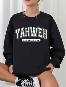 Women's Autumn Sweatshirt, Christian Sweatshirt - White Background With Black Lettering, Featuring Striking Bible Verses "I Am Great" And "I Am Loved, I Deserve, I Am Strong." Casual Crew Neck Pullover, Suitable For All Seasons, Faith-Themed Casual Wear And Christian Gifts, Women's Autumn Sweater, Women's Fashionable Sweatshirt. Women's Crew Neck Printed Sweatshirt. - màu đen - Xem 10