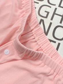 Two-Piece French Style Large U-Neck Simple Solid Color Fashionable Casual Long Sleeve Shorts Women's Pajamas Set Can Be Used At Home - Hồng - Xem 10