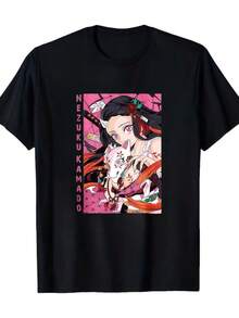A Casual Printed Round Neck Pullover Short Sleeved T-Shirt Nezuko Kid Slayers Anime Manga Demon Ladies' Crewneck T-Shirt T-Shirts Bring Joy And Happiness To Every Child - 黑色3 - 查看 12