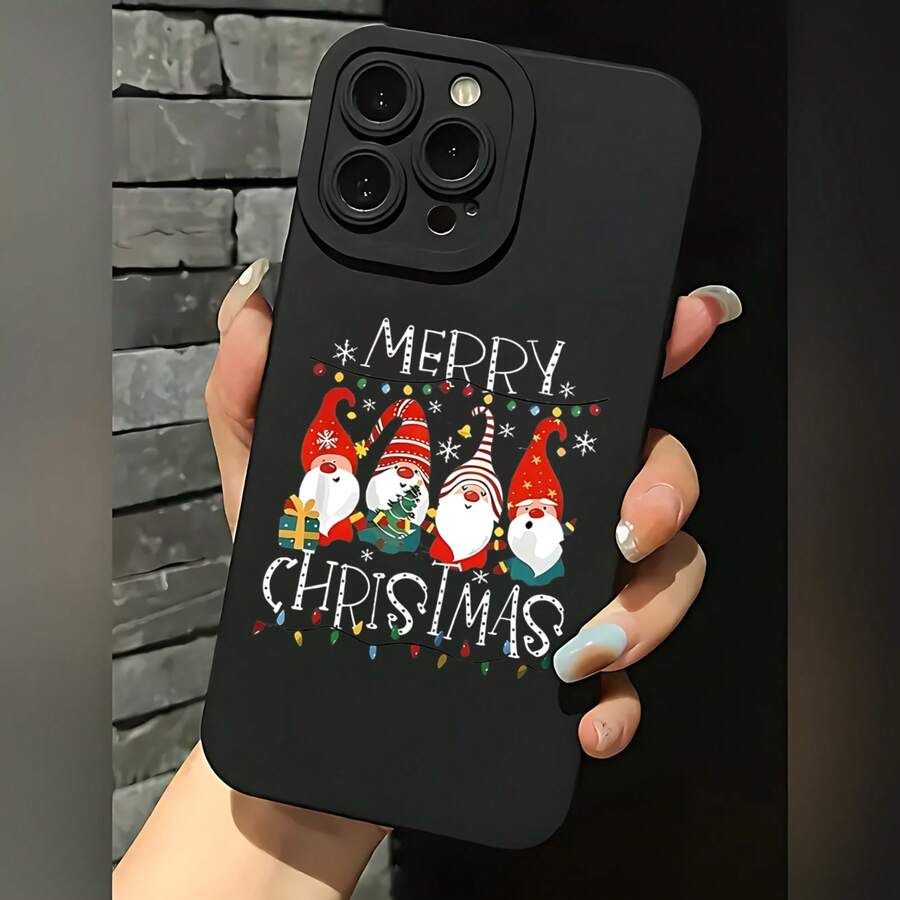 2026 nueva funda de teléfono esmerilada, funda de teléfono con impresión de gnomos de Feliz Navidad para  17 15 Pro Max  17 14 Pro  17 13  17 12  Galaxy S23 S22 S21 funda protectora para teléfono regalo de pareja para novio novia regalo de vacaciones - Negro - Ver 1