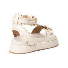 Sandalia Feminina Flatforn com Aplique Enfeite na Tira Taxas Fivela Moda Verão Confortável Novidade - Branco - Visão 5