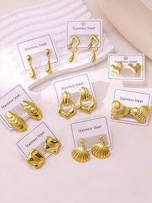 3/5/6/8 Pairs Assorted Asymmetrical Geometric 304 Stainless Steel Earrings, Luxury Versatile Accessories Suitable For Daily, Commute, Vacation, Great Gift For Girlfriend & Best Friend! Cute Earrings, Suitable For Teenagers, Random Delivery - Yellow Gold - View 3