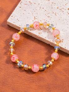 1pc Colorful Minimalist Style Elegant Glass Bead Strawberry Color Bracelet, Random Color Assortment (Boho/Nature Inspired) - Cross Bracelet - View 2