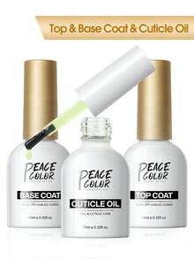 peacecolor 10毫升免擦洗底油和亮面封层，指甲脱水剂和底油，哑光封层，角质层护理油 - 美甲DIY沙龙工具入门套装，送给女性的绝佳礼物 - 彩色 - 查看 10