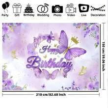 1pc Fairy Princess Purple Butterfly With Crown Birthday Background Banners - Celebrations And Parties, Photographic Backgrounds For Showers, Polyester Banner Decorations, Home Decor, Room Decor, Wall Decor, Party Background Decorations, Party Decorations/Supplies/Gifts - Multicolor - View 2