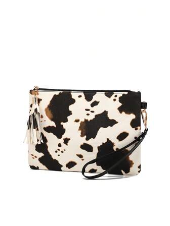 Women's Fashion Handbag 2025 Autumn Versatile Clutch Cow Print 3D Minimalist Small Bag Textured PU Leather Envelope Bag