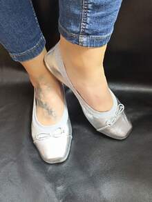Women's Compact Folding Flats With Square Toe - 銀色 - 查看 5
