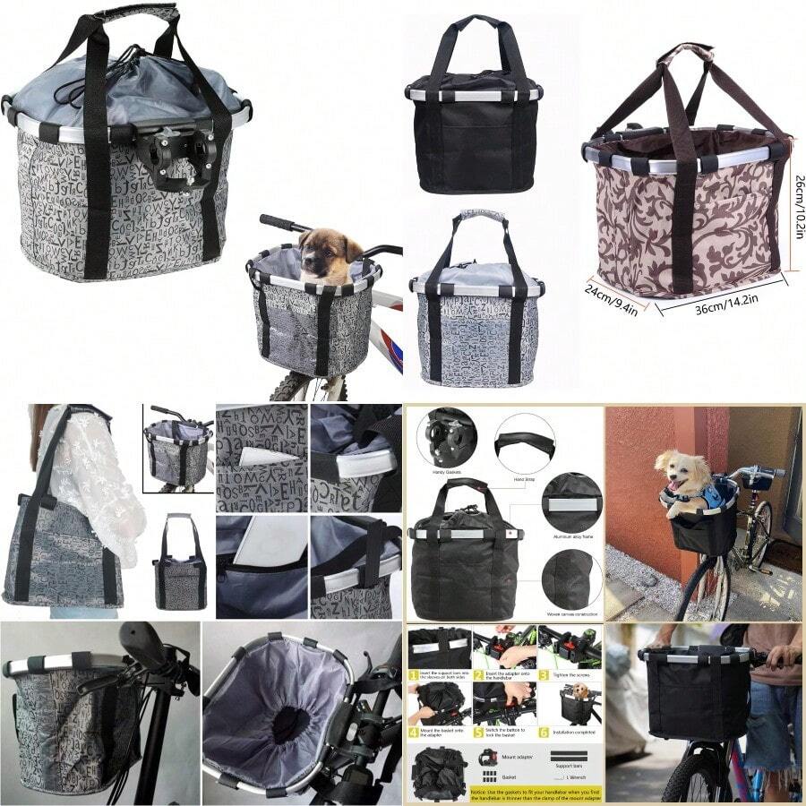 Foldable Cycling Bicycle Quick Release Front Bike BasketWaterproof Dog Handlebar Small Pet Cat And Back Folding Detachable Easy Install Suitable For Groceries Picnic Shopping Grey - Grey - View 1