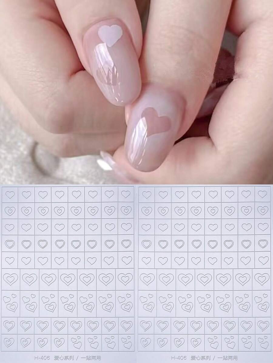 2 Sheets Airbrush Stencils Nail Stickers Sweet Heart Heart Romantic Valentines Hollow Nail Art Sticker Decals Printing Templates Stencil Tool Manicure Tips Decoration Nail Supplies - Clear - View 1