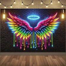 1pc Glow-In-The-Dark Neon Angel Wings Wall Art - Multifunctional Fabric Decor For Living Room, Bedroom, Office & Outdoor Space - Perfect Party Accessory And Holiday Gift - Multicolor - View 1