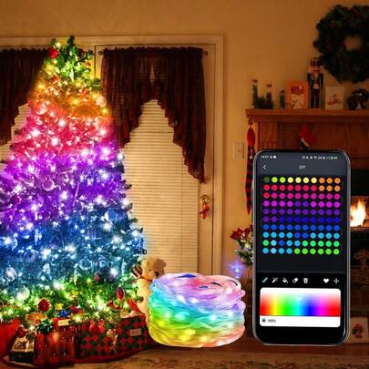 Luces LED Inteligentes, RGBIC Luces para Cuarto Programable con App Hello Fairy y Control Remoto, Regulables Sincronizadas con Música, Guirnalda de Luces para Exterior, Navidad (10M 100LED)