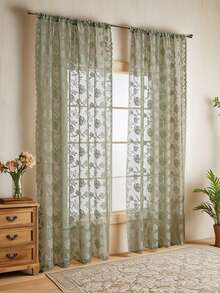 1 pieza Panel de cortina transparente decorativa de estilo pastoril y soñador - Flores verdes - Ver 1