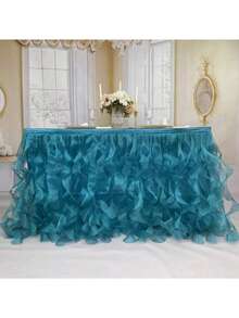 4 pies/6 pies/8 pies/9 pies/14 pies Faldas de mesa de organza, faldas de mesa rizada, faldas de mesa de sauce llorón, adecuadas para mesas de comedor rectangulares o redondas, para duchas nupciales, cumpleaños, fiestas de boda, banquetes, faldas de mesa para pasteles, decoración del hogar. - Multicolor - Ver 77