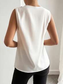 ELVA 女士无袖纯色衬衫，时尚、浪漫、优雅、休闲日常办公室商务装